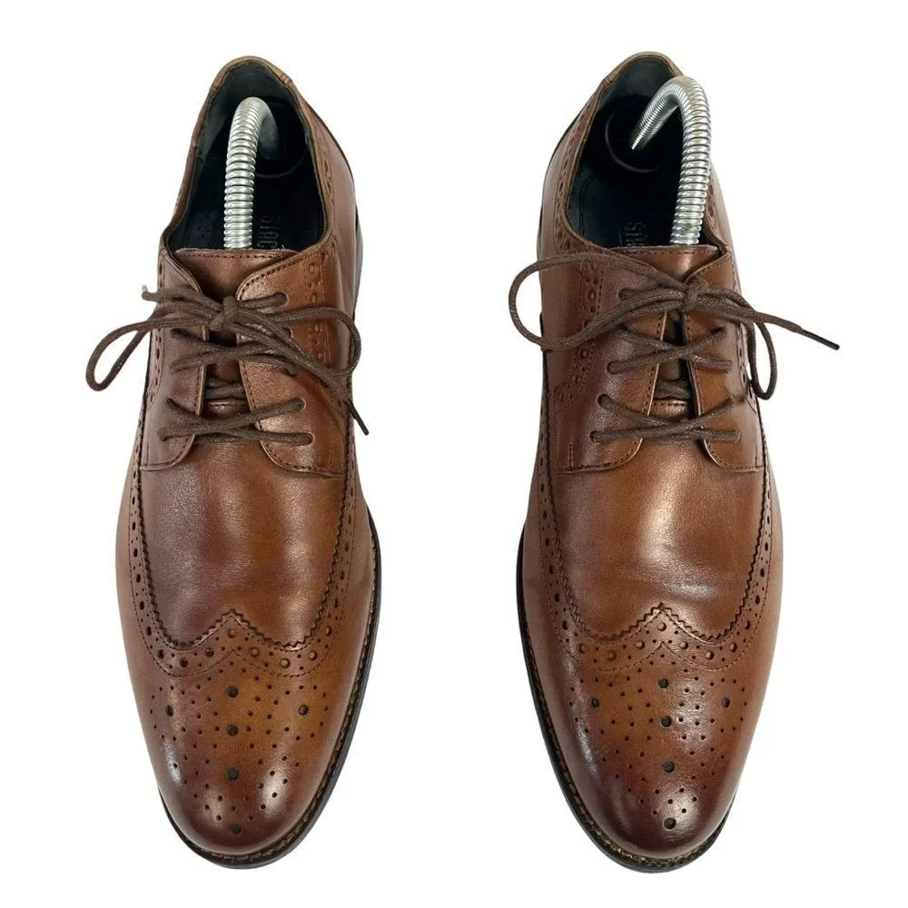 Stacy Adams Garrison Wingtip Oxford Brogue Leather Dress Shoes Cognac Formal 7.5